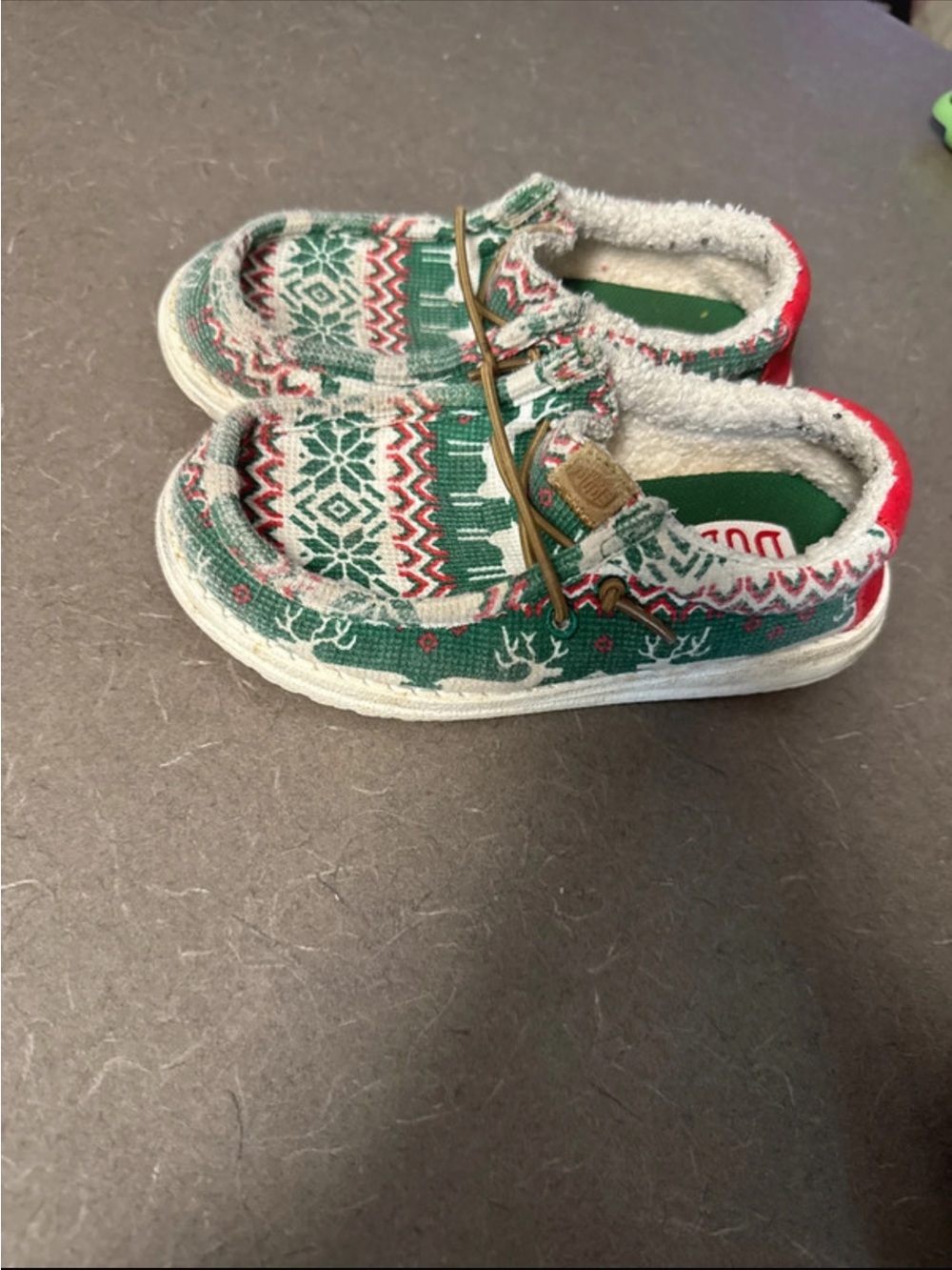 Hey Dude Kids Green & Red Holiday Pattern Slip-Ons